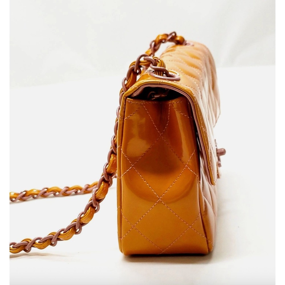 Chanel Patent Calfskin Quilted Mini Rectangular Flap Bag Orange & Pink - Picture 3 of 12